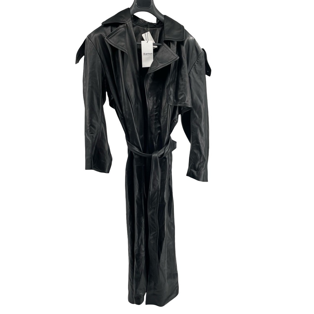 Karmen Women's Trench Coat Black Lambskin Leather Small